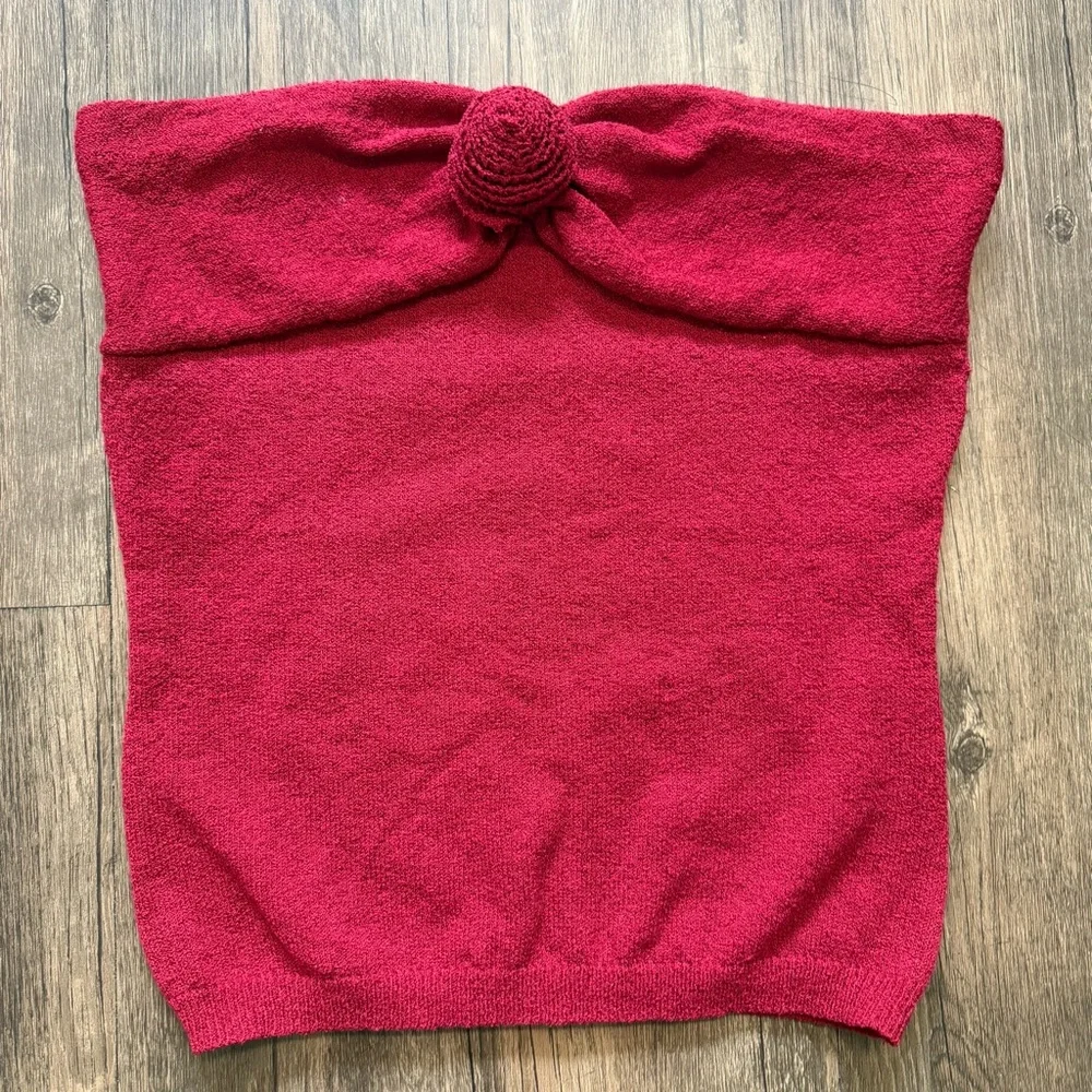 PEPPERMAYO Hidden Hills Knit Rose Strapless Tube Top Maroon Stretch Casual M/L - Picture 3 of 12